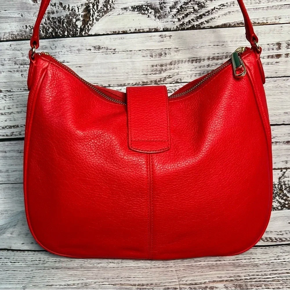 Talbots Soft Pebbled Leather Hobo Bag Red‎ Buckle Strap